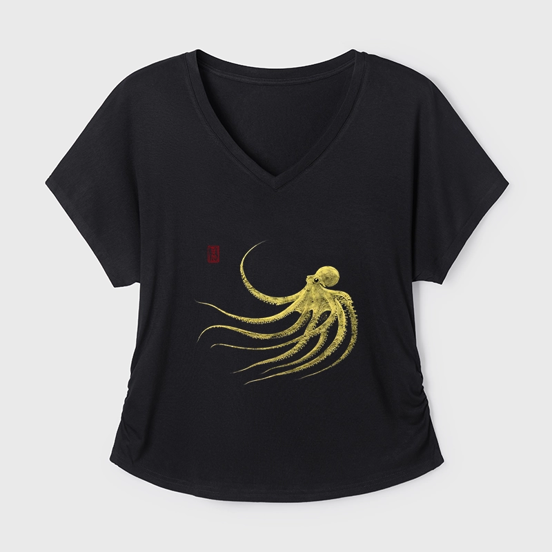 Tokyo-Tiger Retro Octopus Japanese Modal Dolman Sleeve T-Shirt