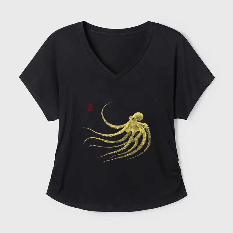 Tokyo-Tiger Retro Octopus Japanese Modal Dolman Sleeve T-Shirt Sale