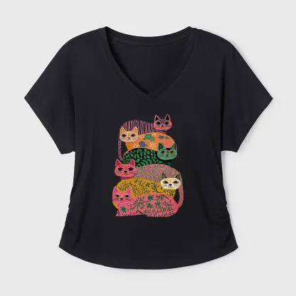 Tokyo-Tiger Colorful Cats Modal Dolman Sleeve T-Shirt
