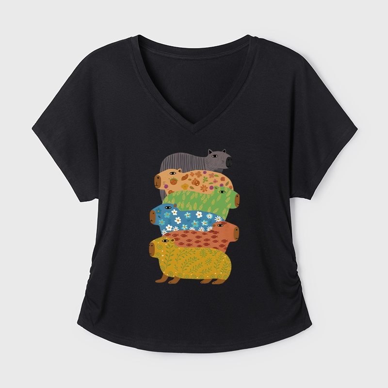 Tokyo-Tiger Colorful Capybaras Modal Dolman Sleeve T-Shirt