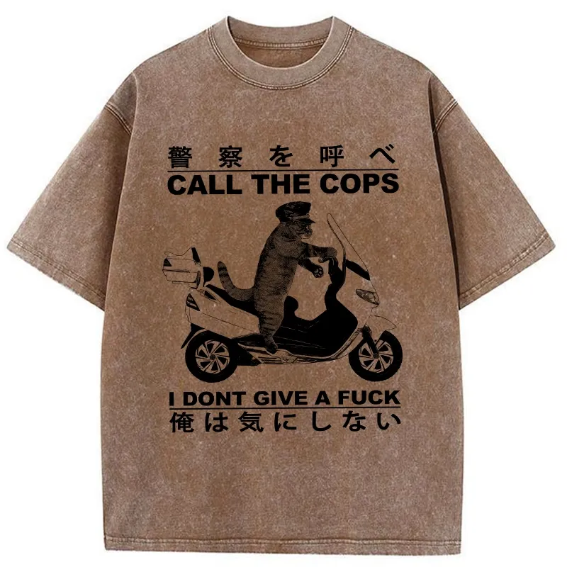 Tokyo-Tiger Funny Cat Riding Electric Bike Washed T-Shirt