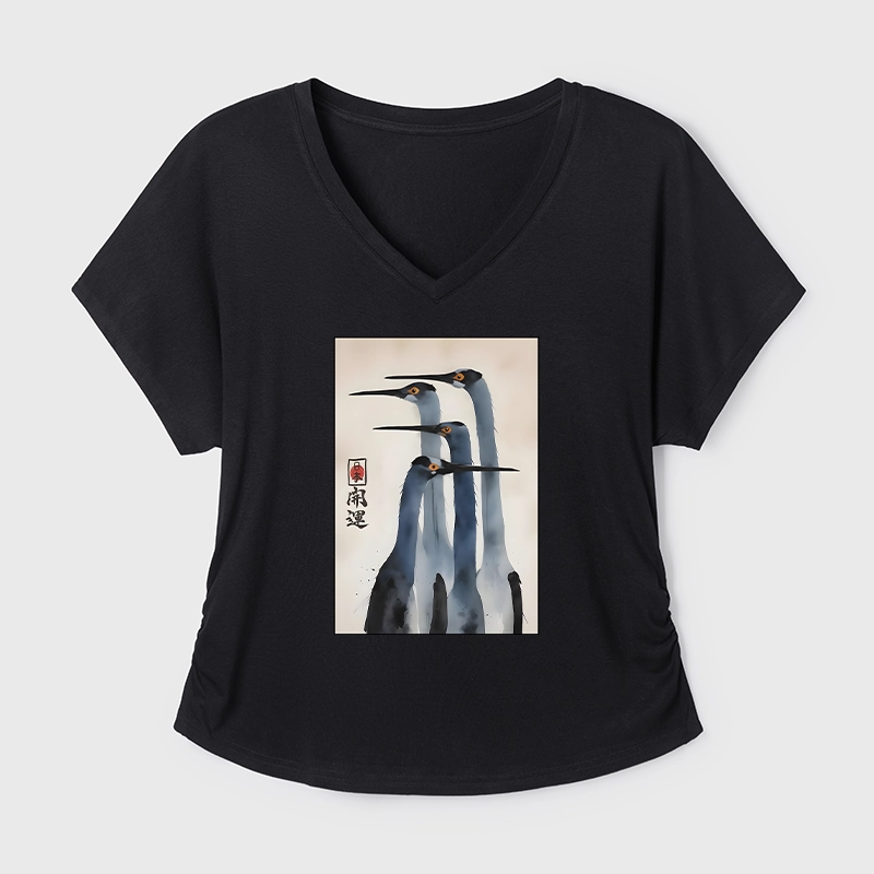 Tokyo-Tiger Retro Sandhill Crane Modal Dolman Sleeve T-Shirt