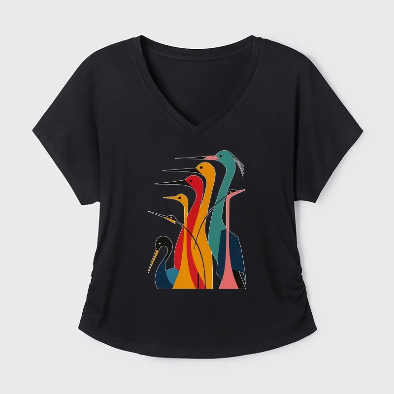 Tokyo-Tiger Various Types Of Cranes Dolman Sleeve T-Shirt