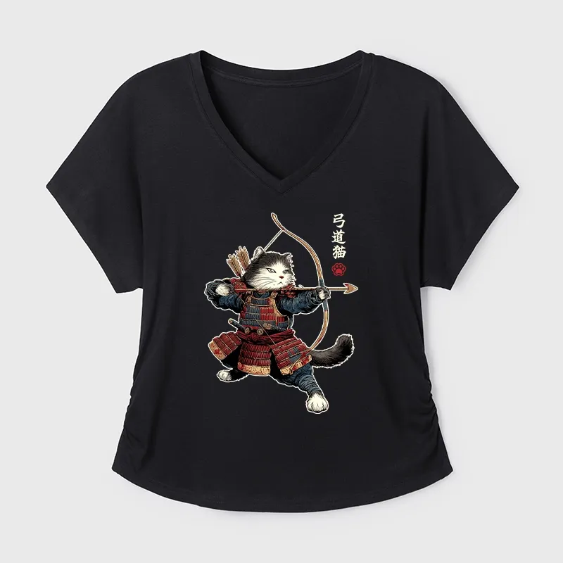 Tokyo-Tiger Kyudo Samurai Cat Modal Dolman Sleeve T-Shirt