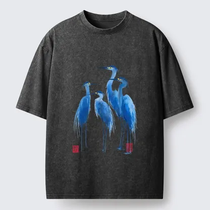 Tokyo-Tiger Flocks Of Great Blue Herons Washed T-Shirt