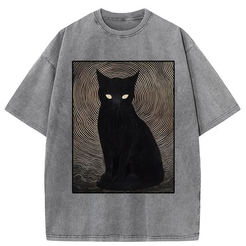 Tokyo-Tiger Scary Black Cat Washed T-Shirt