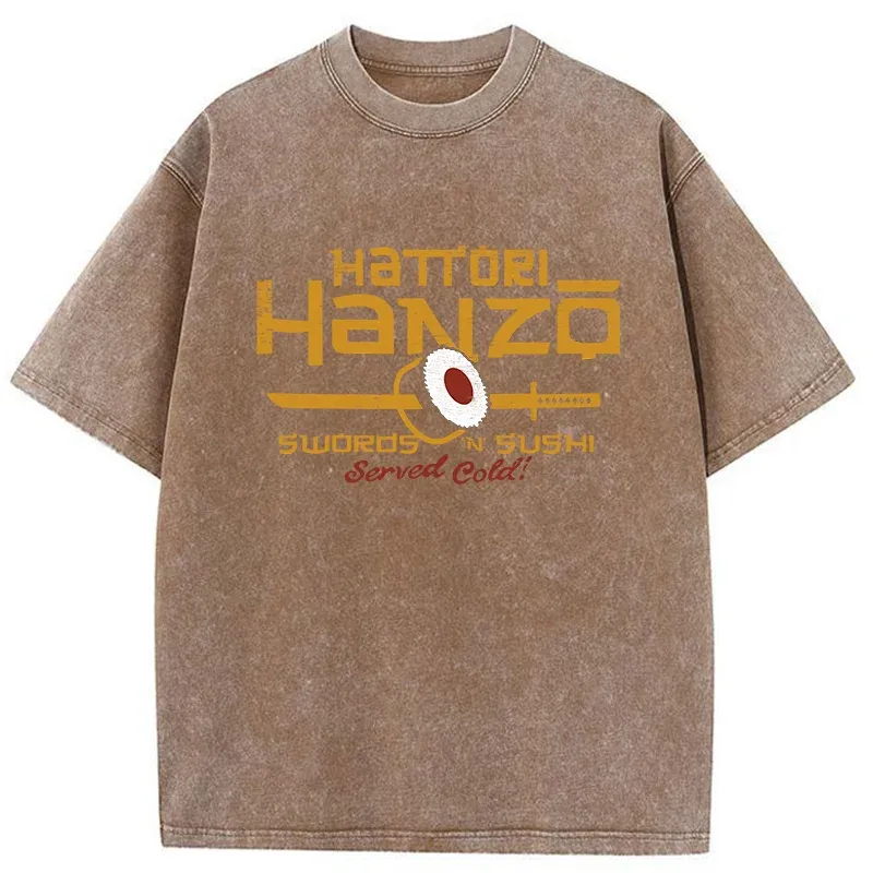 Tokyo-Tiger Hattori Hanzo Sword And Sushi Washed T-Shirt