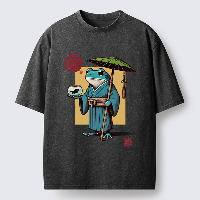 Tokyo-Tiger Green Frog Samurai Washed T-Shirt