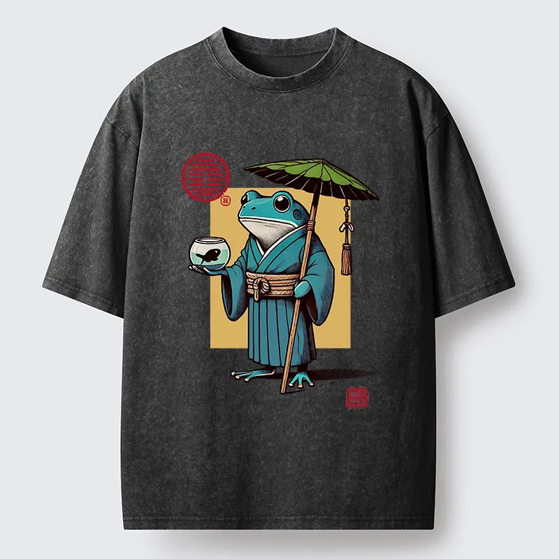 Tokyo-Tiger Green Frog Samurai Washed T-Shirt