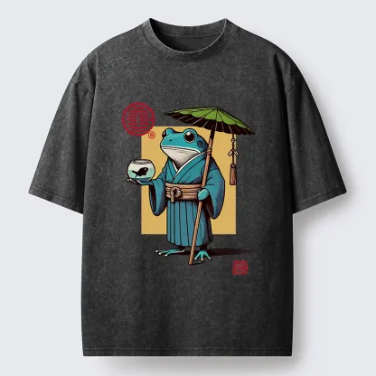 Tokyo-Tiger Green Frog Samurai Washed T-Shirt