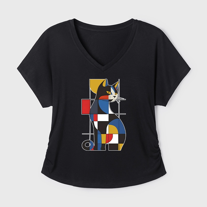 Tokyo-Tiger Mondrian Cat Modal Dolman Sleeve T-Shirt