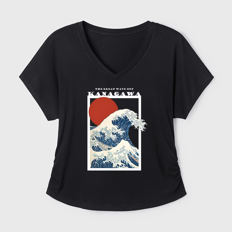 Tokyo-Tiger Minimalist Ukiyo-e Waves Modal Dolman Sleeve T-Shirt