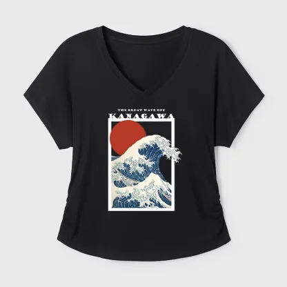 Tokyo-Tiger Minimalist Ukiyo-e Waves Modal Dolman Sleeve T-Shirt