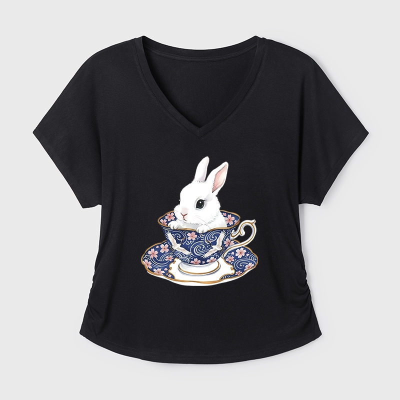 Tokyo-Tiger Cute Rabbit Tea Set Modal Dolman Sleeve T-Shirt