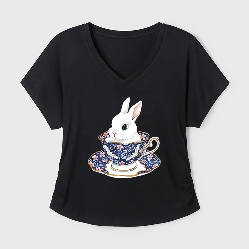 Tokyo-Tiger Cute Rabbit Tea Set Modal Dolman Sleeve T-Shirt