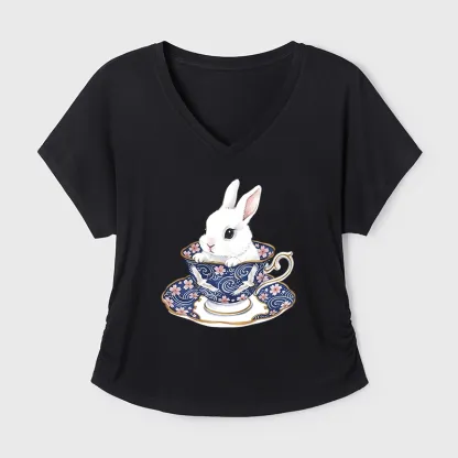 Tokyo-Tiger Cute Rabbit Tea Set Modal Dolman Sleeve T-Shirt