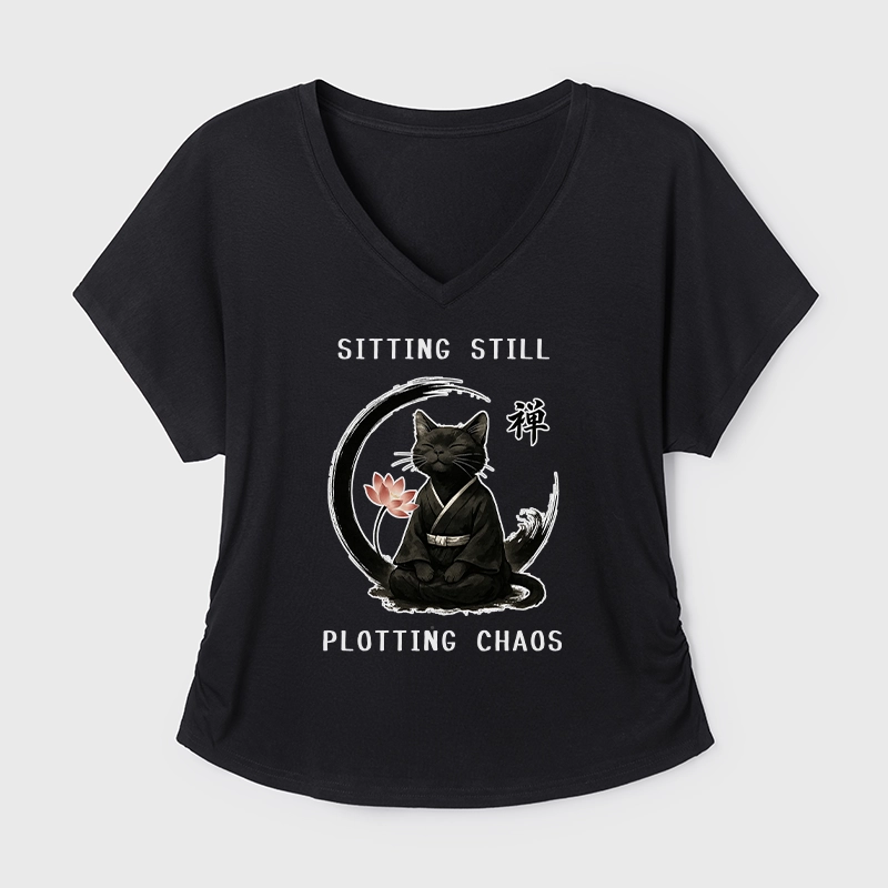 Tokyo-Tiger Sitting still plotting chaos Calming Zen Cat Funny Modal Dolman Sleeve T-Shirt