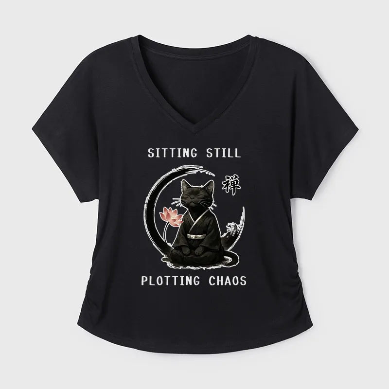 Tokyo-Tiger Sitting still plotting chaos Calming Zen Cat Funny Modal Dolman Sleeve T-Shirt