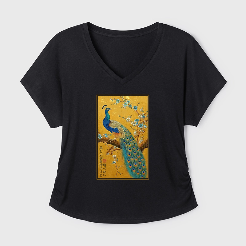 Tokyo-Tiger The Peacock's Silent Elegance Modal Dolman Sleeve T-Shirt