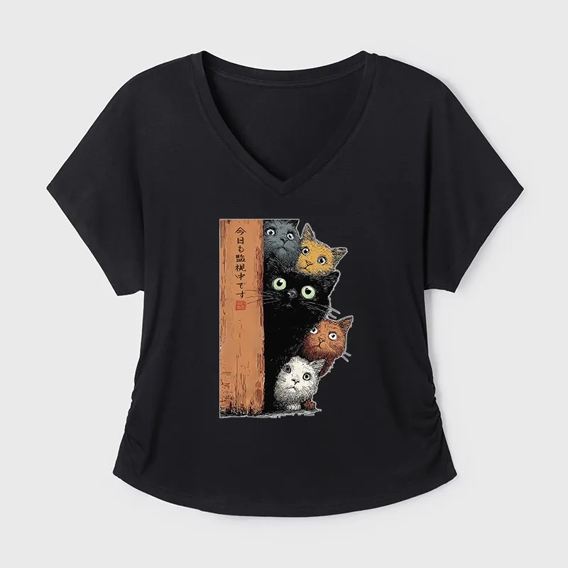 Tokyo-Tiger Five Cats Are Watching You Modal Dolman Sleeve T-Shirt