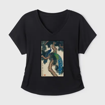 Tokyo-Tiger Peacocks in Snowy Pines Modal Dolman Sleeve T-Shirt