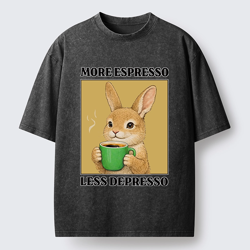 Tokyo-Tiger Rabbit Drink More Coffee Washed T-Shirt
