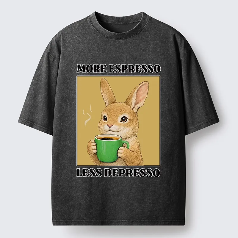 Tokyo-Tiger Rabbit Drink More Coffee Washed T-Shirt