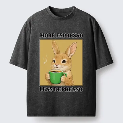 Tokyo-Tiger Rabbit Drink More Coffee Washed T-Shirt