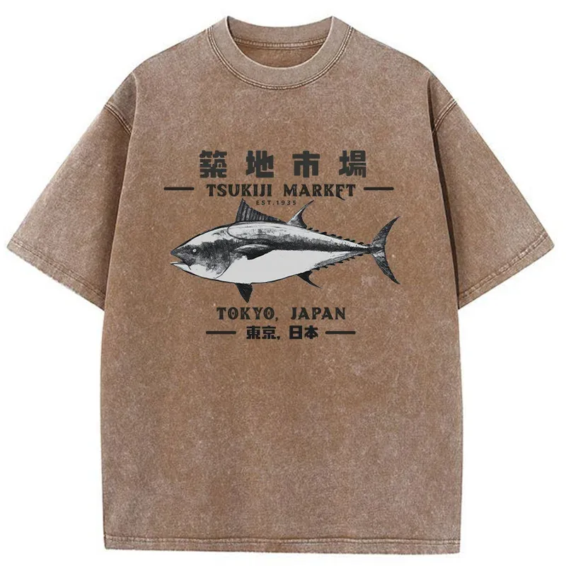 Tokyo-Tiger Japanese Tsukiji Market Washed T-Shirt