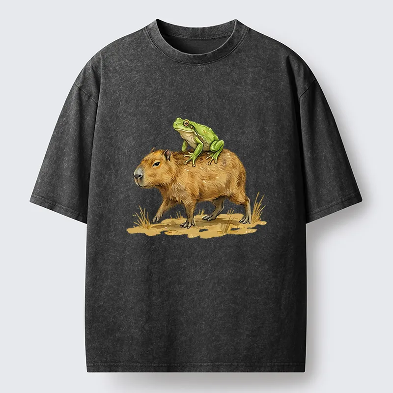 Tokyo-Tiger Frog Riding A Capybara Washed T-Shirt