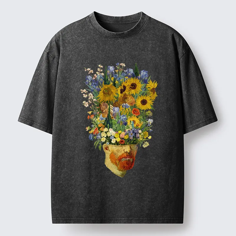 Tokyo-Tiger Van Gogh's Blooming Flowers Washed T-Shirt