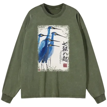 Tokyo-Tiger Wings That Never Yield Washed Long Sleeve T-Shirt