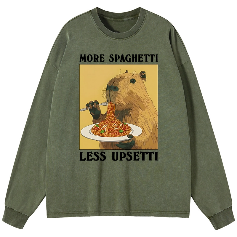 Tokyo-Tiger Capybara Eating Pasta Washed Long Sleeve T-Shirt
