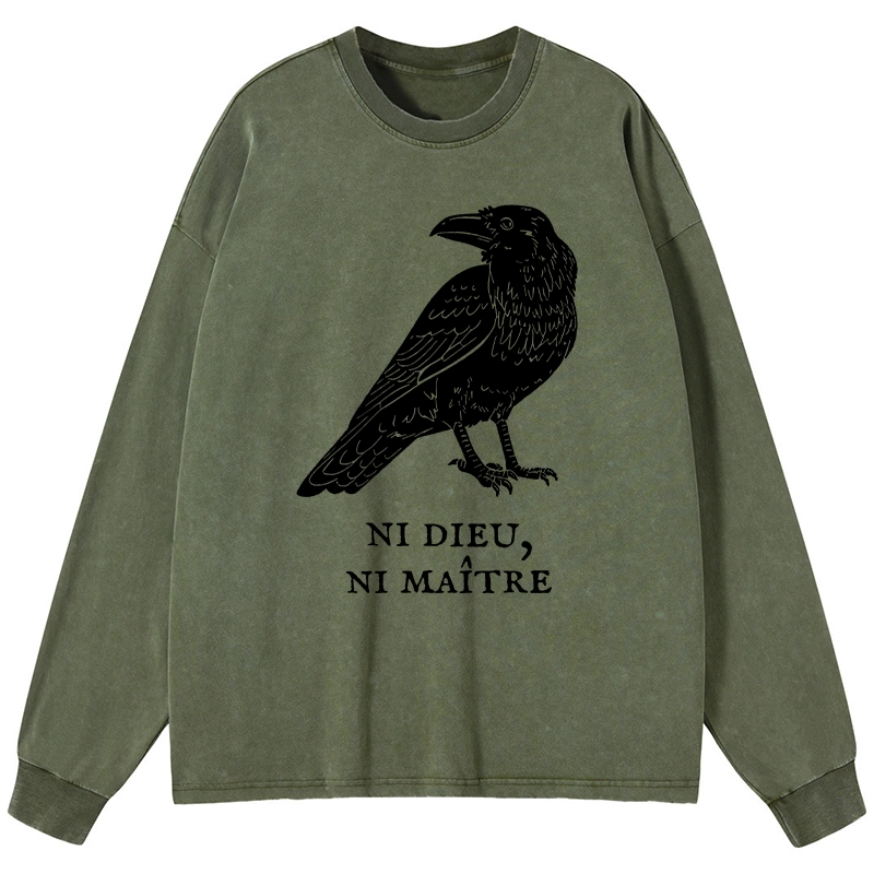 Tokyo-Tiger Crow Have A Strong Sense Of Self Washed Long Sleeve T-Shirt