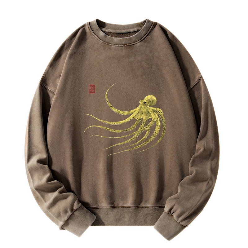 Tokyo-Tiger Retro Octopus Japanese Washed Sweatshirt