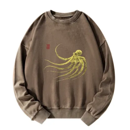 Tokyo-Tiger Retro Octopus Japanese Washed Sweatshirt
