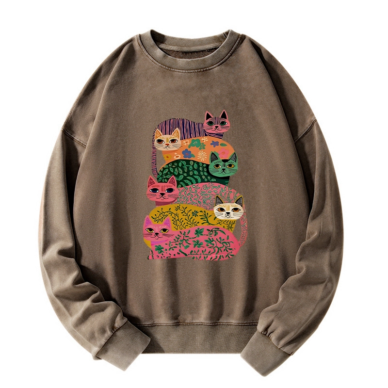 Tokyo-Tiger Colorful Cats Washed Sweatshirt