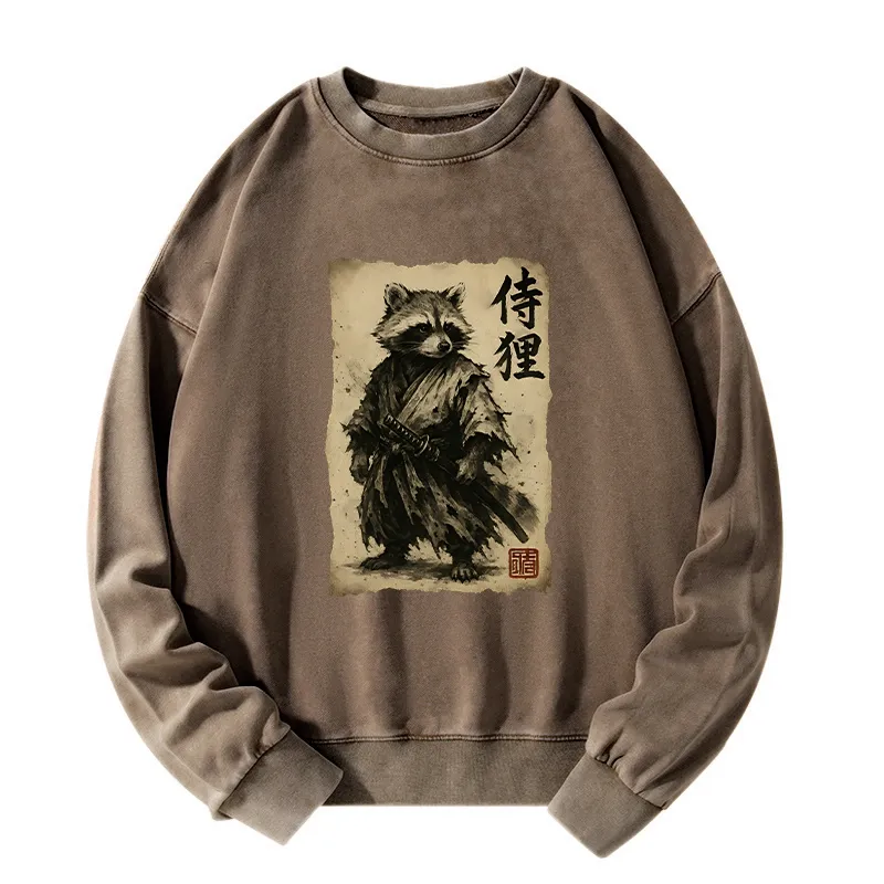 Tokyo-Tiger Retro Raccoon Samurai Washed Sweatshirt