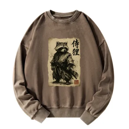 Tokyo-Tiger Retro Raccoon Samurai Washed Sweatshirt