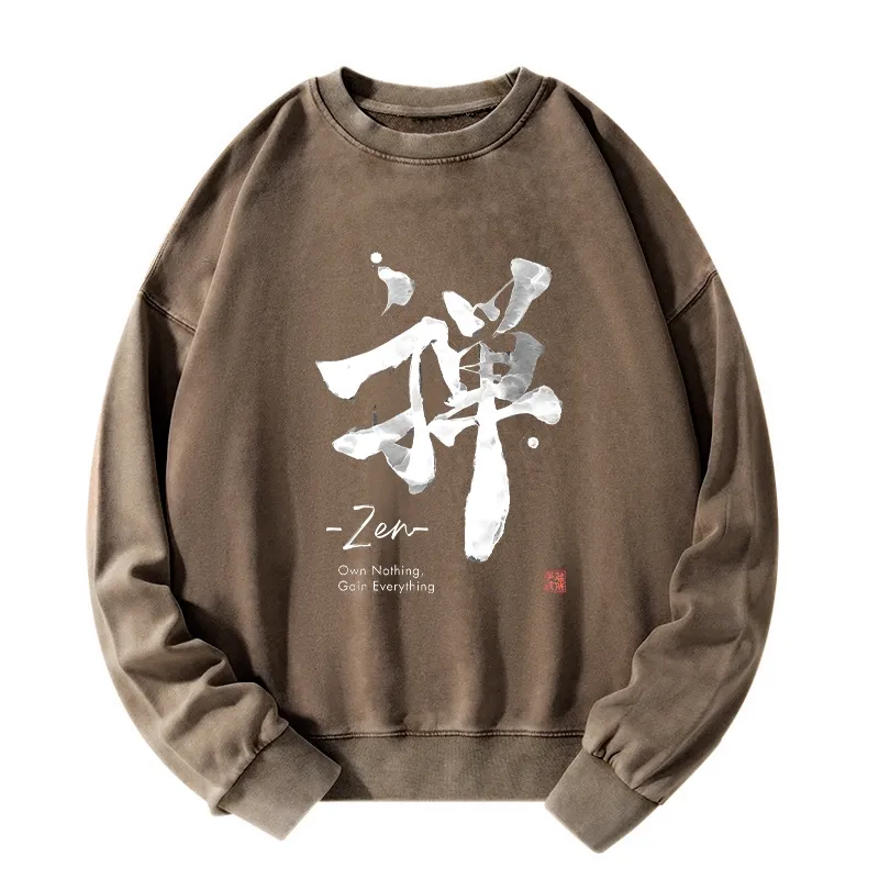 Tokyo-Tiger Zen Texts Washed Sweatshirt