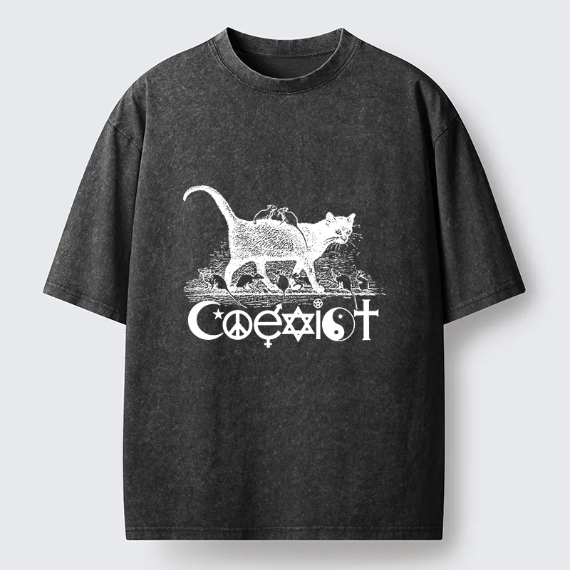 Tokyo-Tiger Coexist Funny Washed T-Shirt