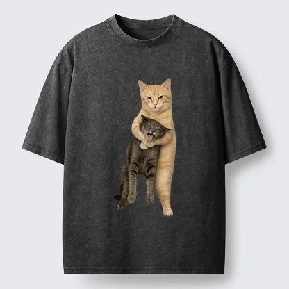 Tokyo-Tiger Orange Cat’s Tight Embrace Washed T-Shirt