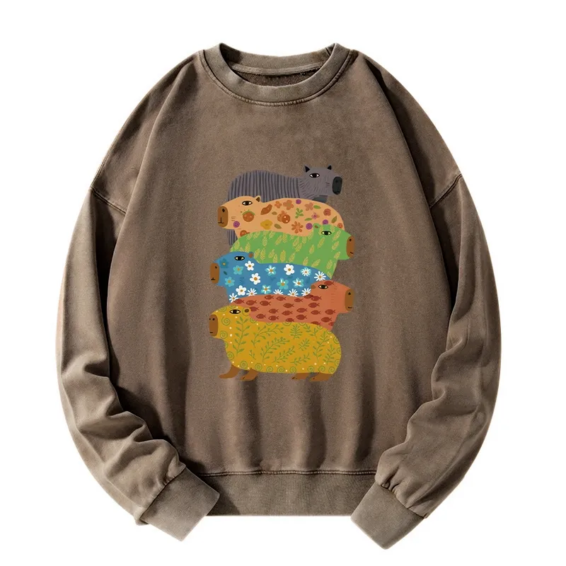 Tokyo-Tiger Colorful Capybaras Washed Sweatshirt