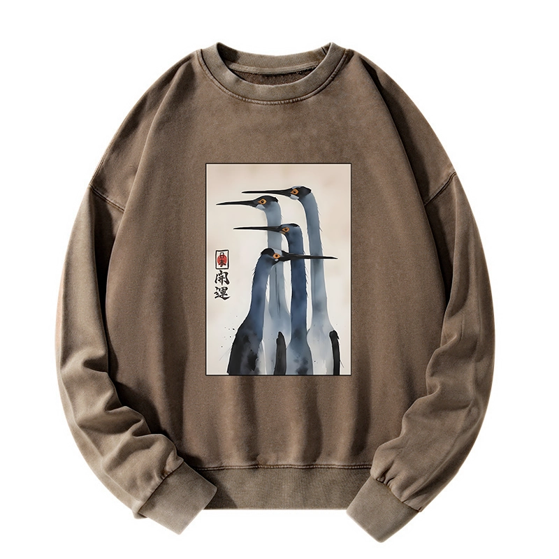 Tokyo-Tiger Retro Sandhill Crane Washed Sweatshirt