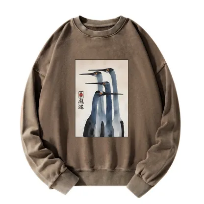 Tokyo-Tiger Retro Sandhill Crane Washed Sweatshirt