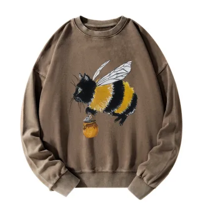 Tokyo-Tiger Catbee Funny Washed Sweatshirt