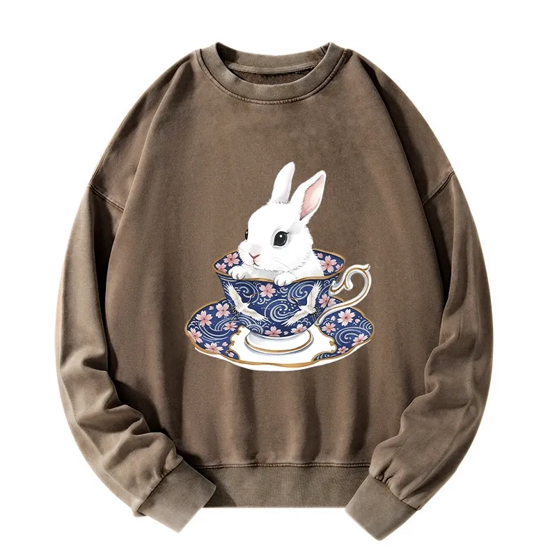 Tokyo-Tiger Cute Rabbit Tea Set Washed Sweatshirt