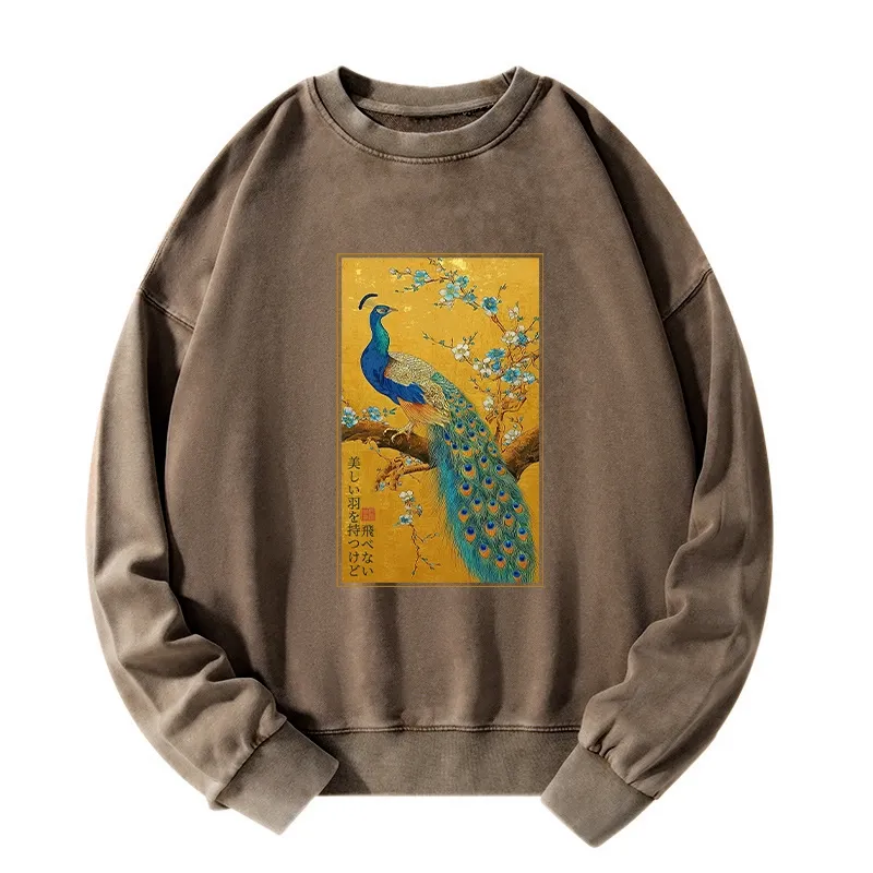 Tokyo-Tiger The Peacock's Silent Elegance Washed Sweatshirt