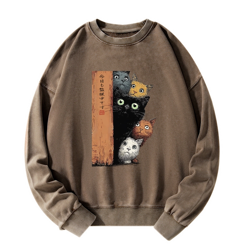 Tokyo-Tiger Five Cats Are Watching You Washed Sweatshirt