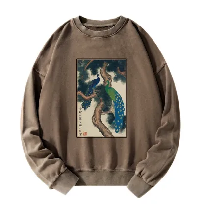 Tokyo-Tiger Peacocks in Snowy Pines Washed Sweatshirt